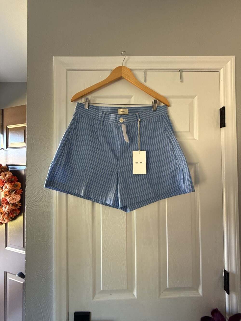 DL1961 Taylor Cotton Shorts Size 30 Blue White Stripe Pinstripe Poplin